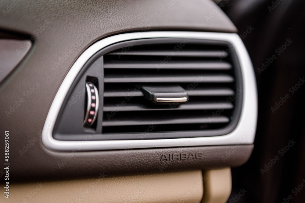 Deflector. car ventilation system. car air conditioner closeup. Automotive climate control. Airflow inside the car. Interior element of a modern premium car. Detail interior. Air ducts.