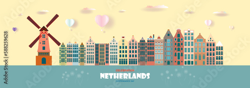 Anniversary and celebration Netherlands day in Amsterdam. Travel landmark europe.
