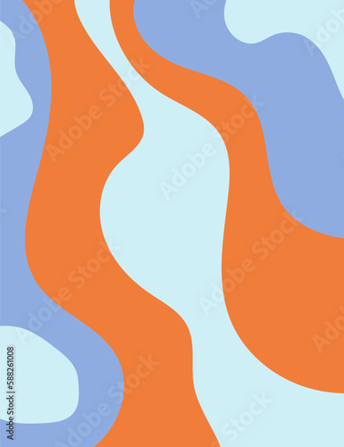 Groovy hippie 70s 60s retro wavy pattern. Abstract swirl psychedelic background in trendy minimal style. Vector illustration in bright blue, purple, orange colors
