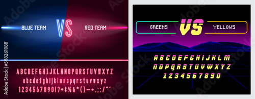 Set of Game Versus Screen with Alphabet Type to Edit. Fight Backgrounds Against Each Other. Battle. Team vs Team. Sport or Gaming. Vector Illustration.