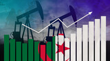 Algeria oil industry concept. Economic crisis, increased prices, fuel default. Oil wells, stock market, exchange economy and trade, oil production
