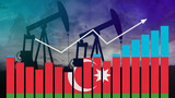 Azerbaijan oil industry concept. Economic crisis, increased prices, fuel default. Oil wells, stock market, exchange economy and trade, oil production