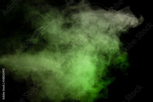 Green and white steam on a black background.