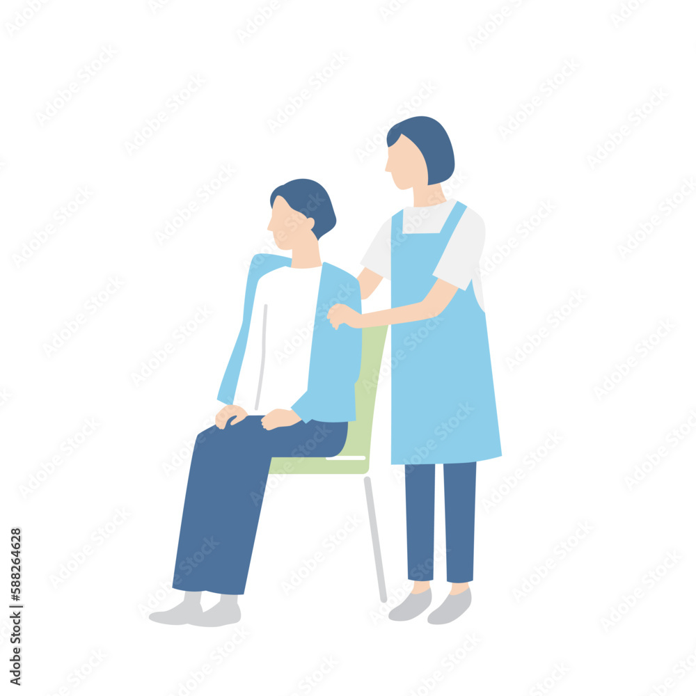着替えをする女性と介助する介護福祉士 着替えをする女性と介助する介護福祉士