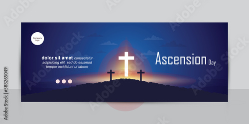 jesus ascension day with white cross symbol in center for web banner