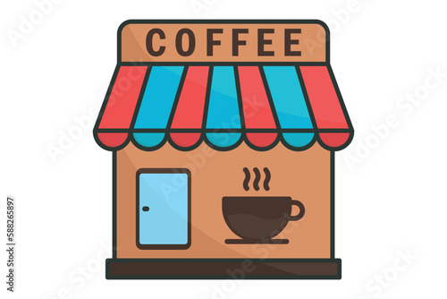Coffee shop icon illustration. icon related to coffee element. Flat line icon style, lineal color. Simple vector design editable