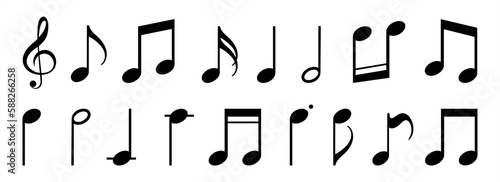 Music notes icons set. Black notes symbol on white background - stock vector 10 eps.
