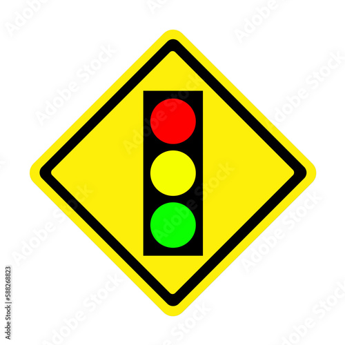 Traffic light ahead warning sign on transparent background png file