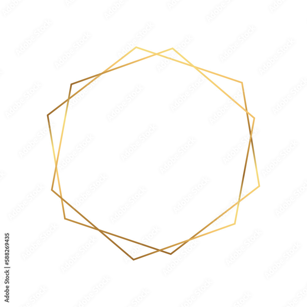 Vector gold hexagon frame. Decoration element for wedding invitations and photo. Geometrical figure in minimal style on a white background.	