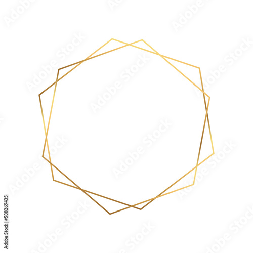 Vector gold hexagon frame. Decoration element for wedding invitations and photo. Geometrical figure in minimal style on a white background.	