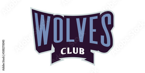Bold sports font for wolf mascot logo. Text style lettering for esport, wolf mascot logo, sport team, college club. Font on ribbon. Vector illustration isolated on background