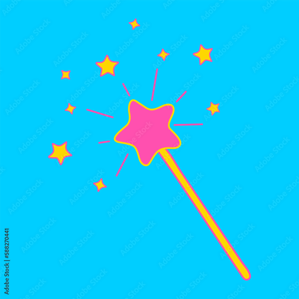 Magic wand vector illustration, yellow and pink star and freezing sparkles, star shape. magic wand, stick, isolated. Magic. Children. Childhood. modern.sleep, sleep. For children, for home, warmth. Magic wand vector illustration, yellow and pink star and freezing sparkles, star shape. magic wand, stick, isolated. Magic. Children. Childhood. modern.sleep, sleep. For children, for home, warmth.