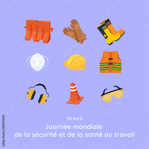 Vector Illustration for Safety and Health Day at Work in French