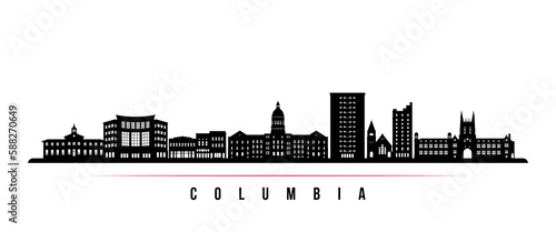 Columbia skyline horizontal banner. Black and white silhouette of Columbia, MO. Vector template for your design.