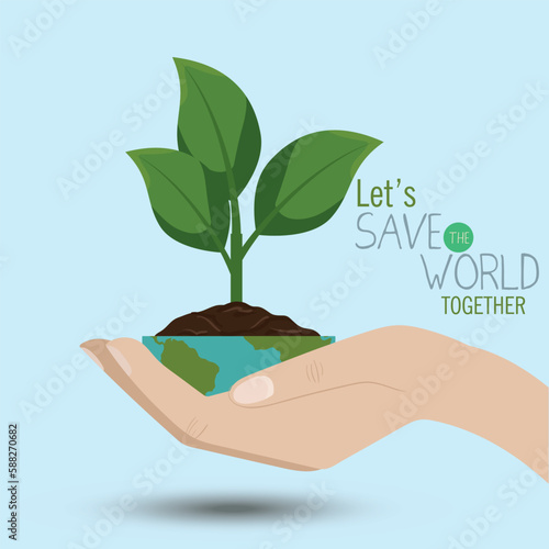Happy Earth Day. Ecology concept, Vector eco illustration for social poster, banner, or card on the theme of saving the planet. Make earth day every day © mcjoey