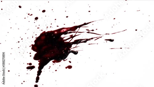 Splash of dark red blood on white