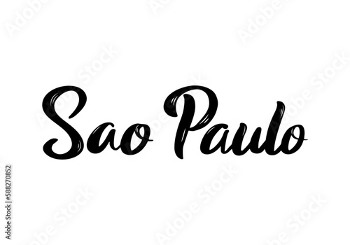 Sao Paulo Lettering. Handwritten City name. Vector design template.