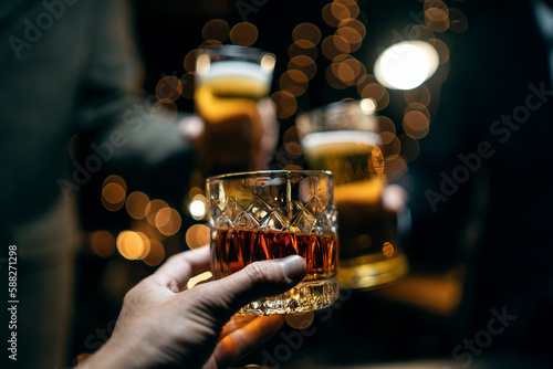 Celebrate whiskey on a friendly party in  restaurant