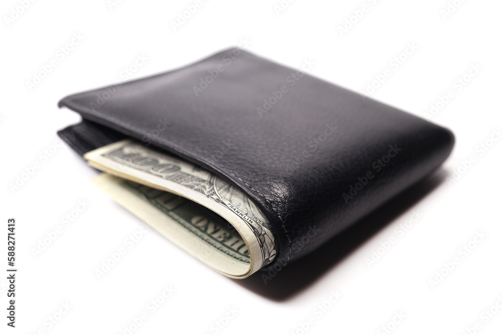 Full wallet with money american dollars isolated on white background
