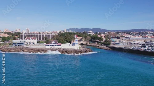 Wallpaper Mural Drone view at Santa Maria Lighthouse in Cascais, Portugal Torontodigital.ca