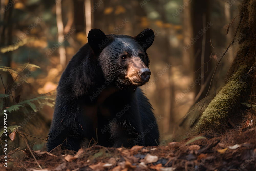 Fototapeta premium Black bear in nature. Generative AI
