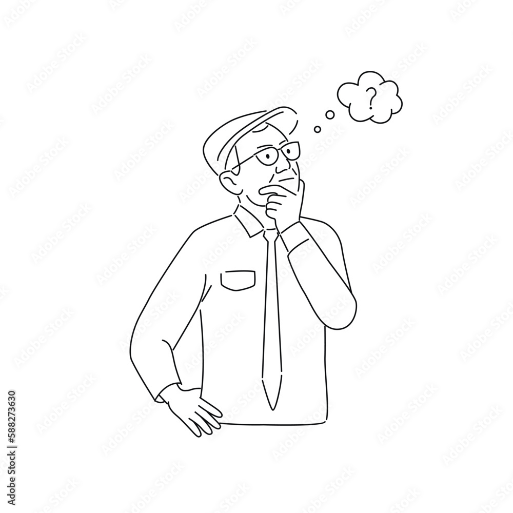 elderly man thinks about a difficult question. vector illustration elderly man thinks about a difficult question. vector illustration