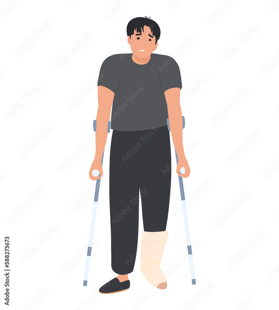Man with crutches and plastered foot, broken Leg Man with crutches and plastered foot, broken Leg