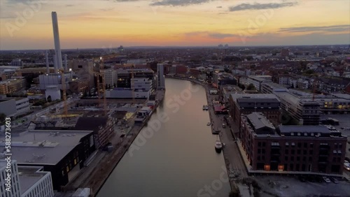 Scenic view of the harbor basin in Munster, Germany during sunset