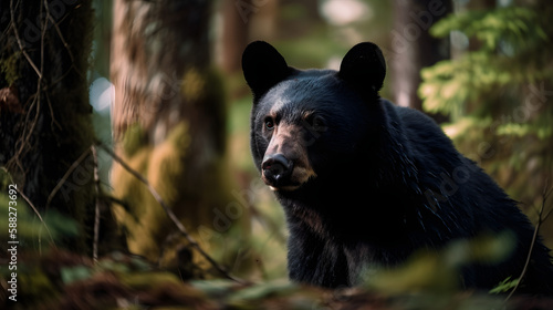 Black bear in nature. Generative AI © PIRMYN