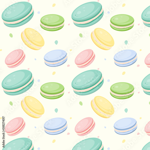 Cute macarons seamless pattern, vector illustration