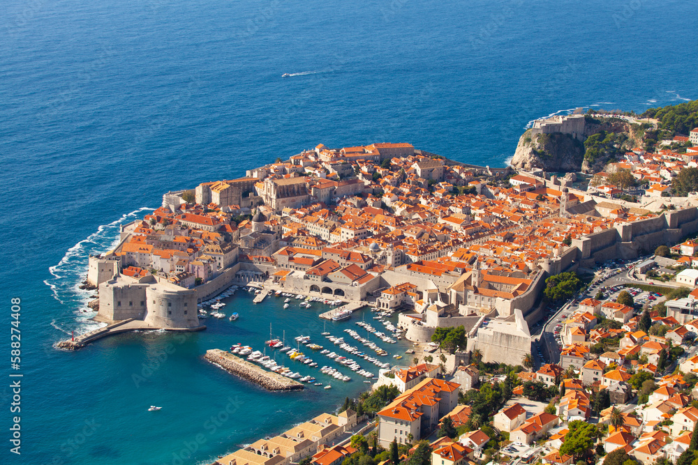 aerial view of Dubrovnik, Croatia, on a sunny day