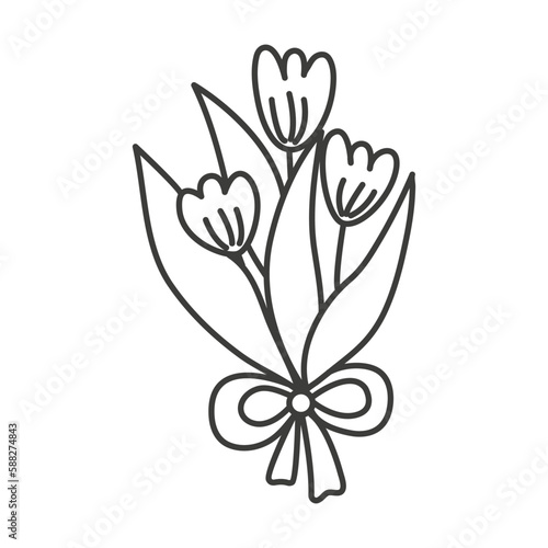 hand drawn tulip bouquet illustration with flower coloring page object line art vector graphic drawing