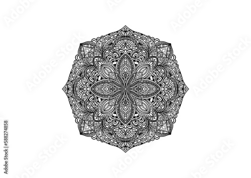Circular pattern in the form of a mandala for Henna, Mehndi, tattoos, decorative ornaments in ethnic oriental style, coloring book page.