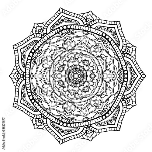 Circular pattern in the form of a mandala for Henna, Mehndi, tattoos, decorative ornaments in ethnic oriental style, coloring book page.