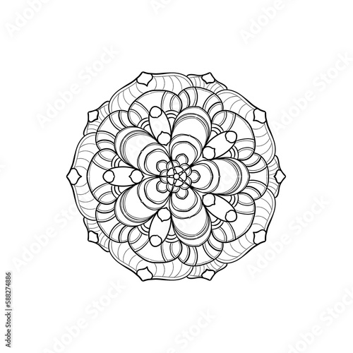 Circular pattern in the form of a mandala for Henna, Mehndi, tattoos, decorative ornaments in ethnic oriental style, coloring book page.