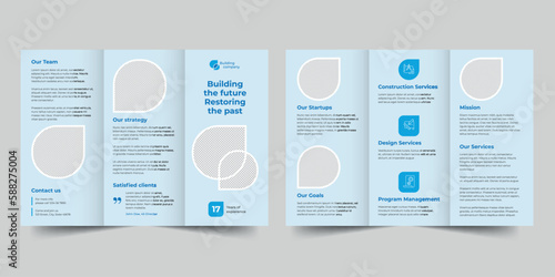 Building Services Company  trifold brochure template. A clean, modern, and high-quality design tri fold brochure vector design. Editable and customize template brochure