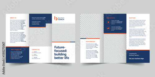 Business Coach trifold brochure template. A clean, modern, and high-quality design tri fold brochure vector design. Editable and customize template brochure