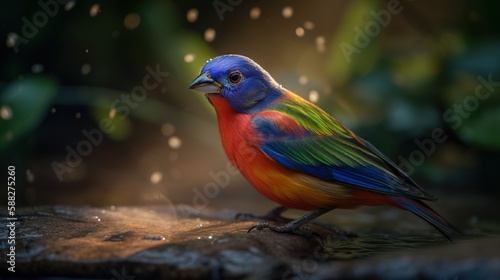 Close up shot of Painted bunting on a tree. Generative AI photo