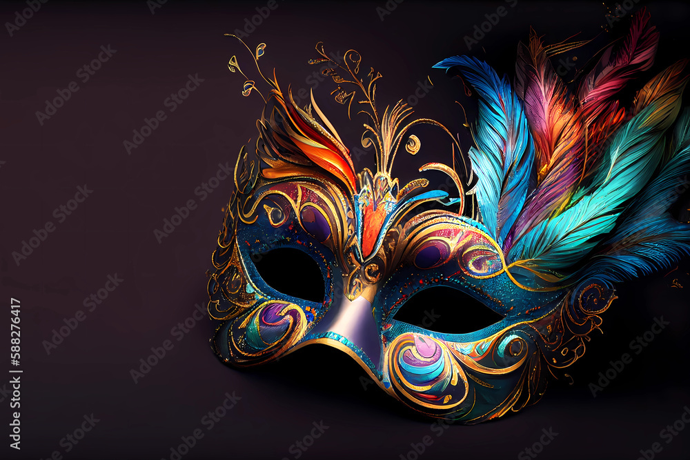 Colorful carnival mask on dark background. Generative ai. Colorful carnival mask on dark background. Generative ai.