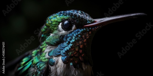 Broad-Billed Hummingbird close up. Generative AI