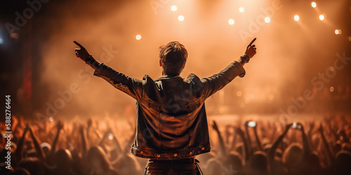 Rockstar steht auf der Bühne bei einem Konzert vor seinen Fans - generative ai