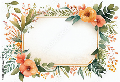 Beautiful Watercolor Floral Frame, Copy Space, Generative AI