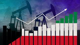 Kuwait oil industry concept. Economic crisis, increased prices, fuel default. Oil wells, stock market, exchange economy and trade, oil production