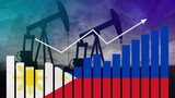 Philippines oil industry concept. Economic crisis, increased prices, fuel default. Oil wells, stock market, exchange economy and trade, oil production