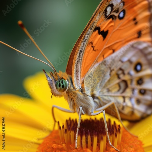 A close up of a butterfly on a flower, macro © Tymofii