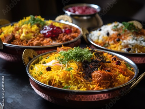 A spicey biryani served in plates photo