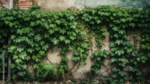 A wall covered in vines and green leaves © Tymofii