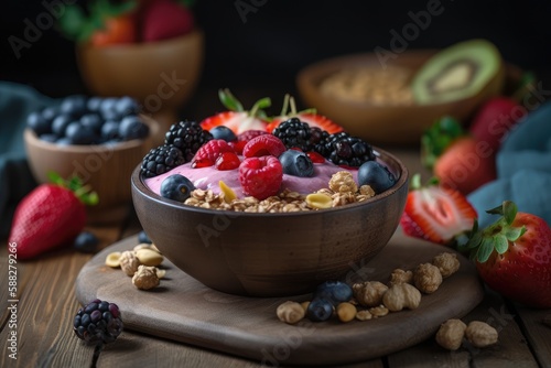 Acai smoothy bowl with nuts and berries