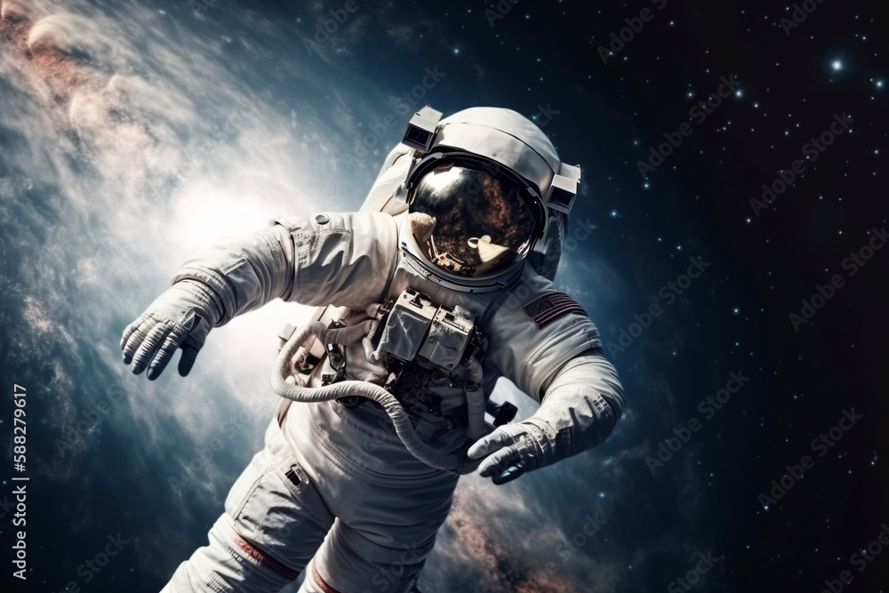 Astronaut or cosmonaut floating in space with incredibile nebula or starry galaxy. Space man astronomy and exploration. Ai generated Astronaut or cosmonaut floating in space with incredibile nebula or starry galaxy. Space man astronomy and exploration. Ai generated