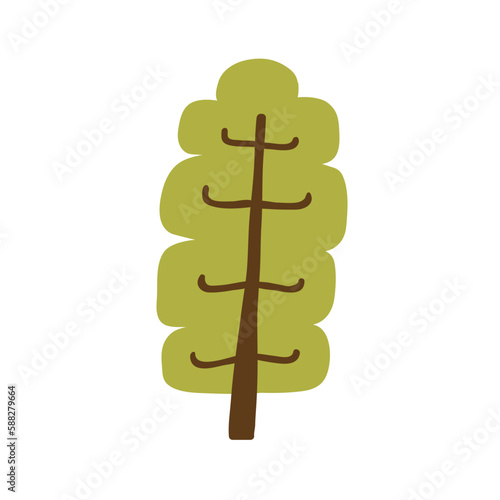 Abstract tree, forest leaf plant in kids primitive style. Childish naive simp...